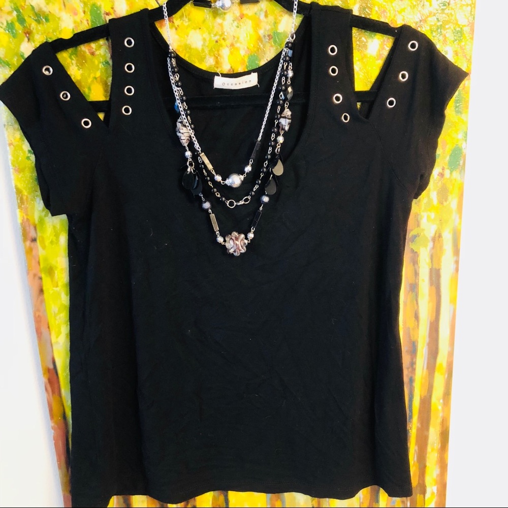 black cold shoulder top